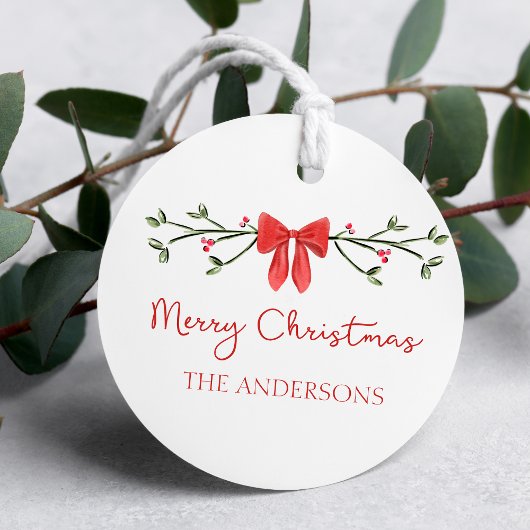 メリークリスマスシックなコケットレッドボウパーソナライズされた フェイバータグ