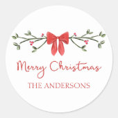 メリークリスマスシックなコケットレッドボウパーソナライズされた ラウンドシール (正面)