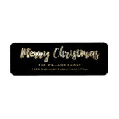 メリークリスマスシックなブラック&金ゴールドスクリプト ラベル (正面)
