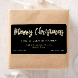 メリークリスマスシックなブラック&金ゴールドスクリプト ラベル