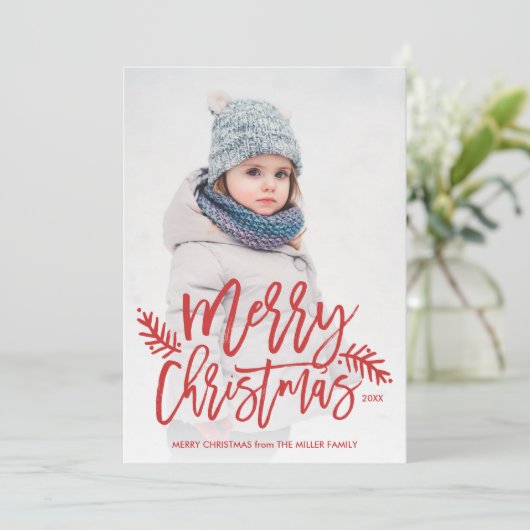 メリークリスマスシックな手レターホリデーフォト シーズンカード (スタンド正面)