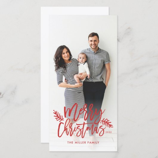 メリークリスマスシックな手レターホリデーフォト シーズンカード (正面/裏面)