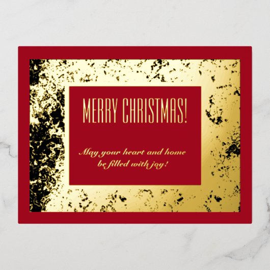 メリークリスマスシックな赤い金ゴールドと黒 箔シーズンポストカード (正面)