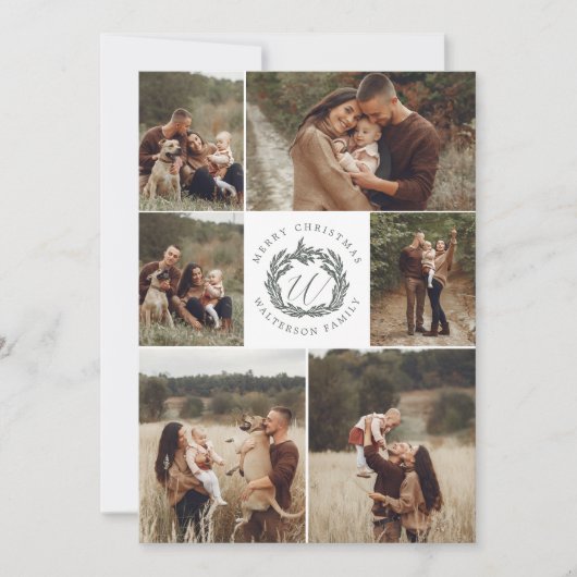 メリークリスマスシックスフォトガーランドリースモノグラム シーズンカード (正面)