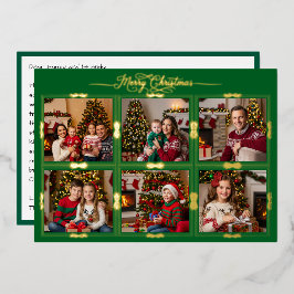 メリークリスマスシックスフレーム写真フロントグリーン 箔シーズンカード