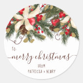 メリークリスマスシックフローラグリーンレッドパインフローラ ラウンドシール (正面)