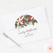 メリークリスマスシックフローラグリーンレッドパインフローラ ラウンドシール (封筒)