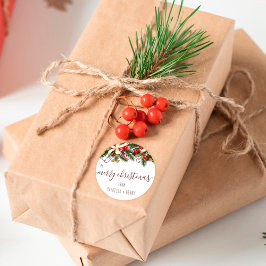 メリークリスマスシックフローラグリーンレッドパインフローラ ラウンドシール