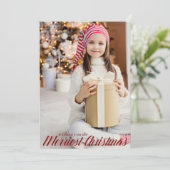 メリークリスマスシック赤いスクリプト写真垂直 シーズンカード (スタンド正面)