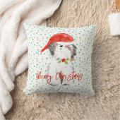 メリークリスマスシツドッグフェスティバルサンタハットホリー クッション (ブランケット)