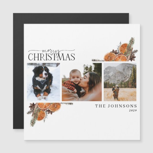 メリークリスマスシトラスフォトホリデーカードマグネット (正面/裏面)