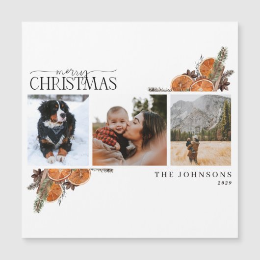 メリークリスマスシトラスフォトホリデーカードマグネット (正面)