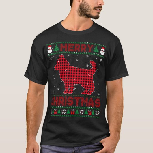 メリークリスマスシベリアハスキー犬バッファローレッド Tシャツ (正面)