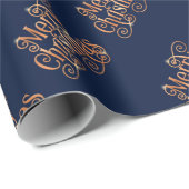 メリークリスマスシャイニースワール金ゴールド文字ダークブルー ラッピングペーパー (ロールコーナー)