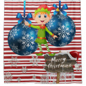 メリークリスマスシャワーカーテン小妖精や小人ストライプ シャワーカーテン (正面)