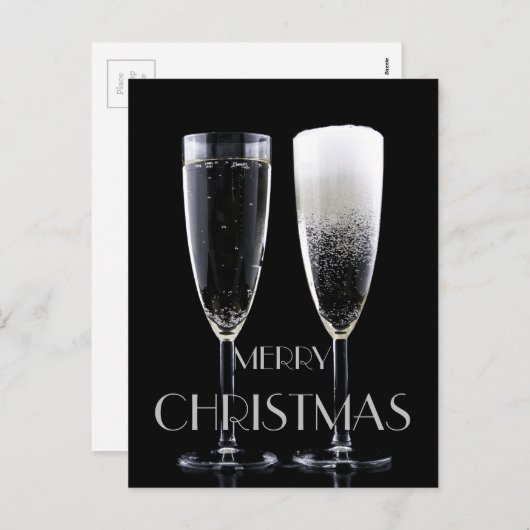 メリークリスマスシャンパンフルートグラス応援 シーズンポストカード (正面/裏面)