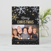 メリークリスマスシルバーと金ゴールドの輝く写真 シーズンカード (スタンド正面)