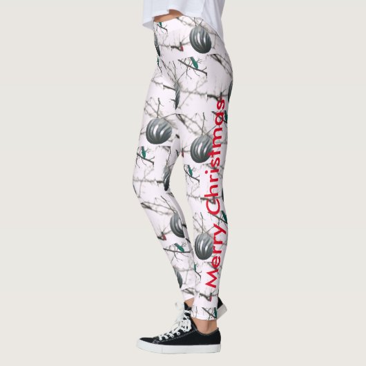 メリークリスマスシルバーオーナメントボールツリーライト レギンス (左)