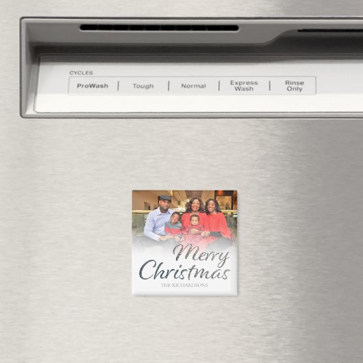 メリークリスマスシルバーグリッターフルフォト&名前2 マグネット (インサイチュ (食洗機))