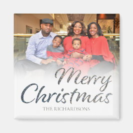 メリークリスマスシルバーグリッターフルフォト&名前2 マグネット