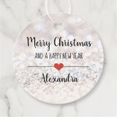 メリークリスマスシルバーグリッター名メッセージカード フェイバータグ (正面)