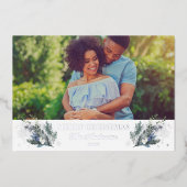 メリークリスマスシルバーブルーグリーンウィンターフローラ 箔シーズンカード (正面)