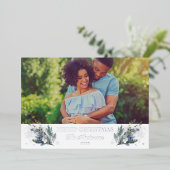 メリークリスマスシルバーブルーグリーンウィンターフローラ 箔シーズンカード (立ち正面)