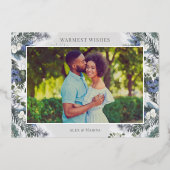 メリークリスマスシルバーブルーグリーンウィンターフローラ 箔シーズンカード (裏面)