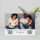 メリークリスマスシルバーブルーグリーンウィンターフローラ 箔シーズンカード (立ち正面)