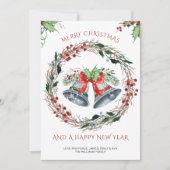 メリークリスマスシルバーベルと素朴リース シーズンカード (正面)