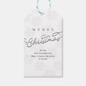 メリークリスマスシルバー書道の雪片 ギフトタグ (正面)