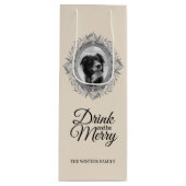 メリークリスマスシルバー葉リースフレーム写真 ワインギフトバッグ (正面)