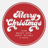 メリークリスマスシンプルおもしろいレトロタイポグラフィモダン ラウンドシール (正面)