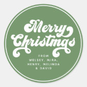 メリークリスマスシンプルおもしろいレトロタイポグラフィモダン ラウンドシール (正面)