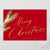 メリークリスマスシンプルのエレガントスクリプト赤金ゴールド 箔シーズンカード (正面)