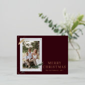 メリークリスマスシンプルのエレガントフォトフレームモダン 箔シーズンポストカード (立ち正面)