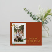 メリークリスマスシンプルのエレガントフォトフレームモダン 箔シーズンポストカード (立ち正面)