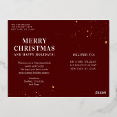 メリークリスマスシンプルのエレガントフォトフレームモダン 箔シーズンポストカード (裏面)