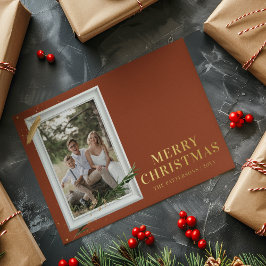 メリークリスマスシンプルのエレガントフォトフレームモダン 箔シーズンポストカード