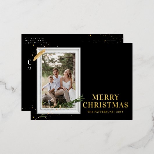 メリークリスマスシンプルのエレガントフォトフレームモダン 箔シーズンポストカード (正面/裏面)