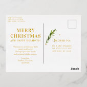 メリークリスマスシンプルのエレガントフォトフレームモダン 箔シーズンポストカード (裏面)