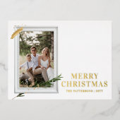 メリークリスマスシンプルのエレガントフォトフレームモダン 箔シーズンポストカード (正面)