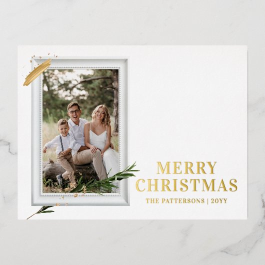 メリークリスマスシンプルのエレガントフォトフレームモダン 箔シーズンポストカード (正面)
