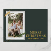 メリークリスマスシンプルのエレガントフォトフレームモダン 箔シーズンポストカード (正面)