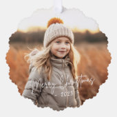 メリークリスマスシンプルのエレガント写真緑 オーナメントカード (正面)