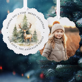 メリークリスマスシンプルのエレガント写真緑 オーナメントカード