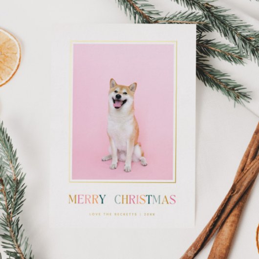 メリークリスマスシンプルのカラフルクリスマスフォト 箔シーズンカード