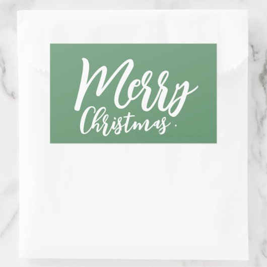 メリークリスマスシンプルのガーリーホワイトスクリプトグリーン 長方形シール (バッグ)