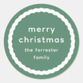 メリークリスマスシンプルのグリーンホワイト休日 ラウンドシール (正面)