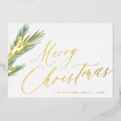 メリークリスマスシンプルのスクリプエレガントト金ゴールド 箔シーズンカード (正面)